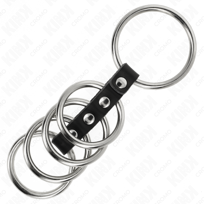 Kink - 5 Anéis de Pénis de 3,7 cm A 5 cm de Metal Conectados Por Couro