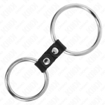Kink - Anel de Pénis Duplo de Metal 3,7 cm A 5 cm Conectado Por Tira de Couro Modelo 2