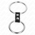 Kink - Anel de Pénis Duplo de Metal 3,7 cm A 5 cm Conectado Por Tira de Couro Modelo 2