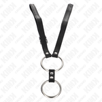 Kink - Anel de Pénis Duplo de Metal 3,8 cm A 5 cm Com Cinto de Couro 112 cm