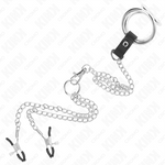 Kink - Anel de Pénis Triplo de Metal Cromado de 3,8 cm A 5 cm Com Corrente de Metal de 26 cm e Grampos de Mamilos Modelo 1