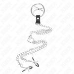Kink - Anel de Pénis de Metal Triplo Cromado de 3 cm A 4,5 cm Com Corrente de Metal de 26 cm e Clipes de Mamilo