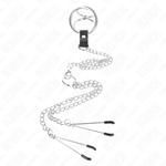 Kink - Anel de Pénis Triplo de Metal Cromado de 3,8 cm A 5 cm Com Corrente de Metal de 26 cm e Grampos de Mamilos Modelo 2