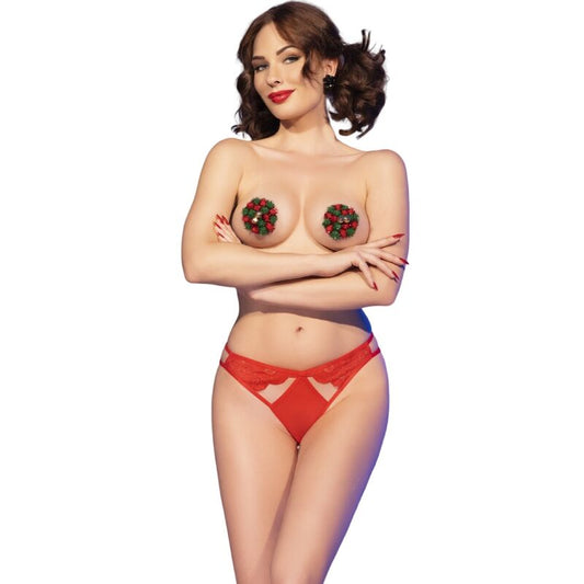Chilirose - Cr 4839 Conjunto de Natal Capas de Mamilos + cuecas Vermelho L/XL
