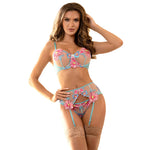 Subblime 954116 Sutiã + Calcinha Com Cinto-liga Design Floral Azul L/xl