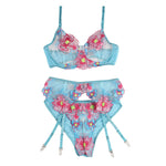 Subblime 954116 Sutiã + Calcinha Com Cinto-liga Design Floral Azul L/xl
