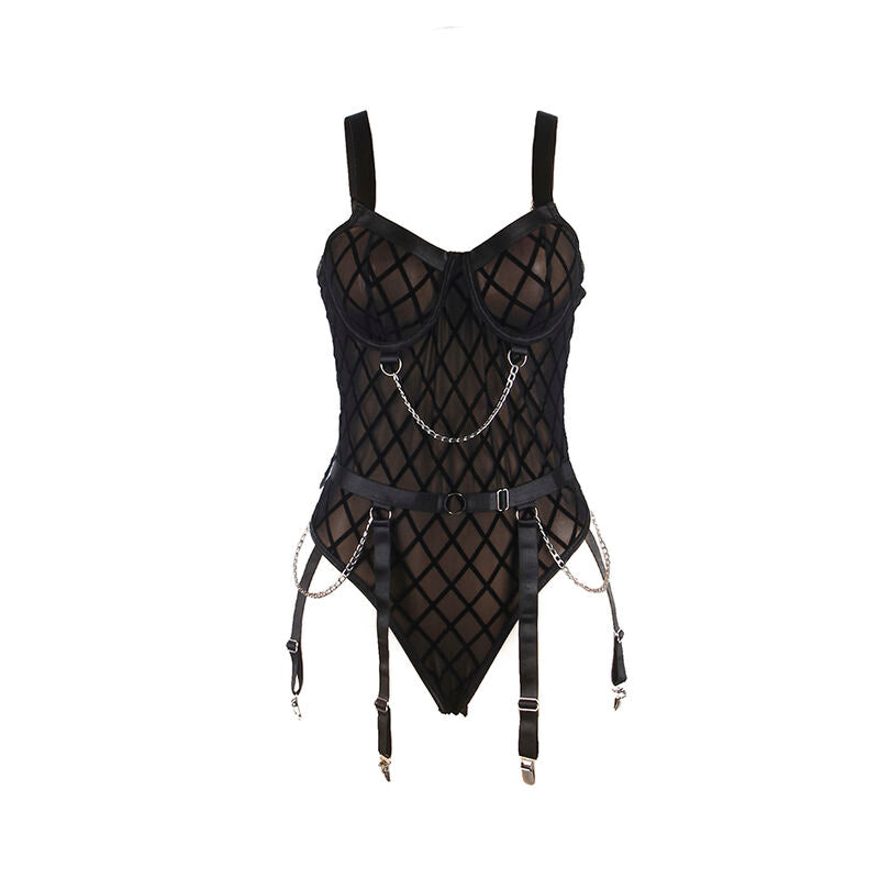 Subblime 954260 Body Com Correntes + Cinta-liga Preto S/m
