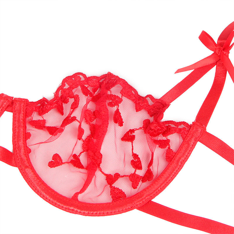 Subblime 954338 Sujetador Estampado Corazón + Tanga + Liguero Rojo L/xl