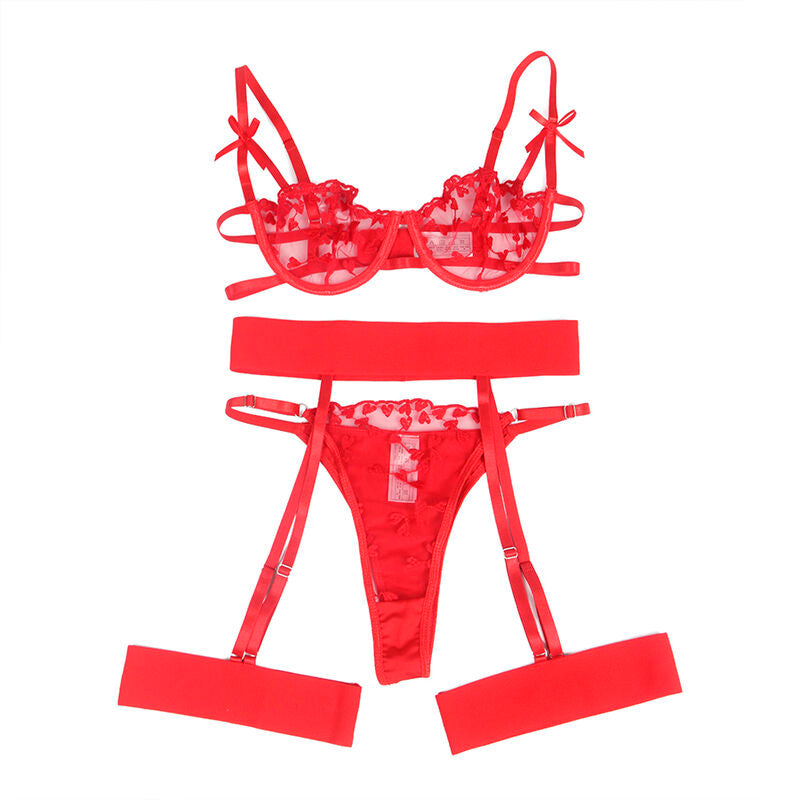 Subblime 954338 Sujetador Estampado Corazón + Tanga + Liguero Rojo L/xl
