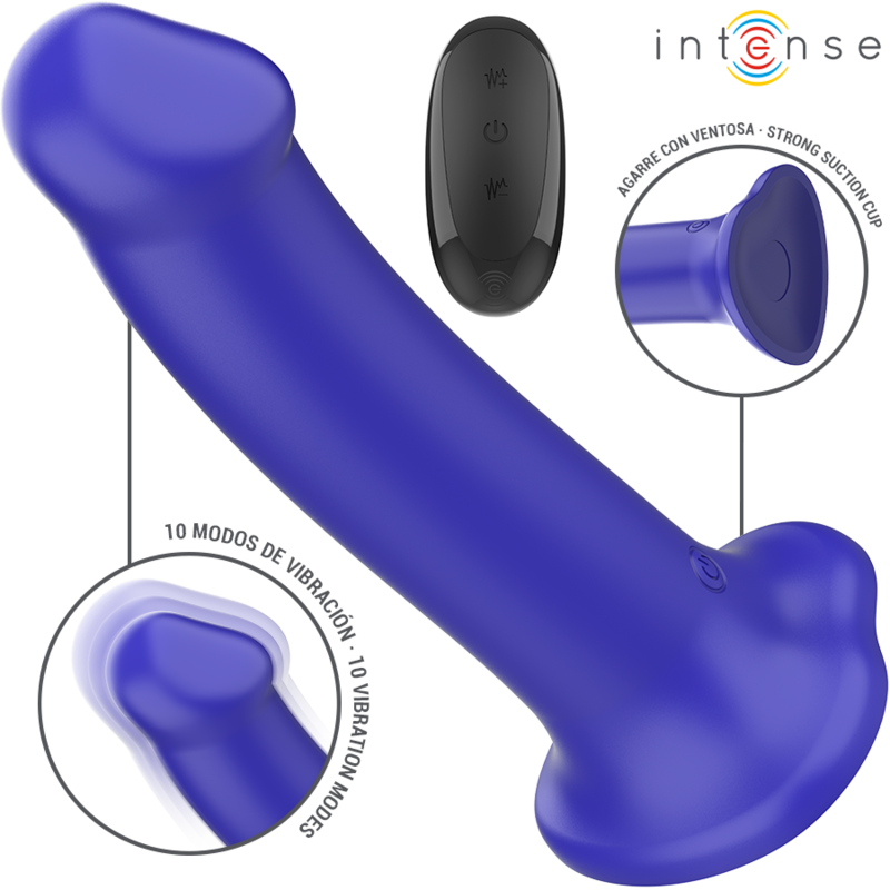 Intense Victoria Vibrador Con Ventosa 10 Vibraciones Azul Oscuro Control Remoto