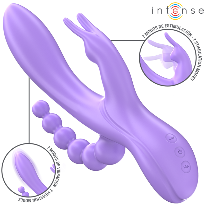 Intenso Miko Triple Vibrador Conejo & Estimulador & Anal 7 Vibraciones Morado