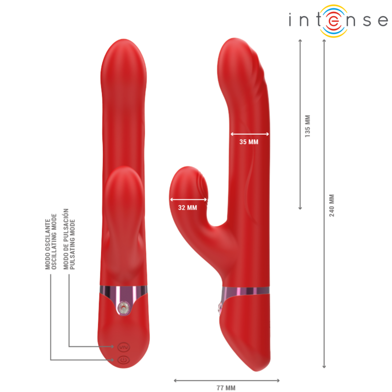 Intense Lele Multifuncional Vibrador Rotativo & Oscilação & Estimulação Vermelho