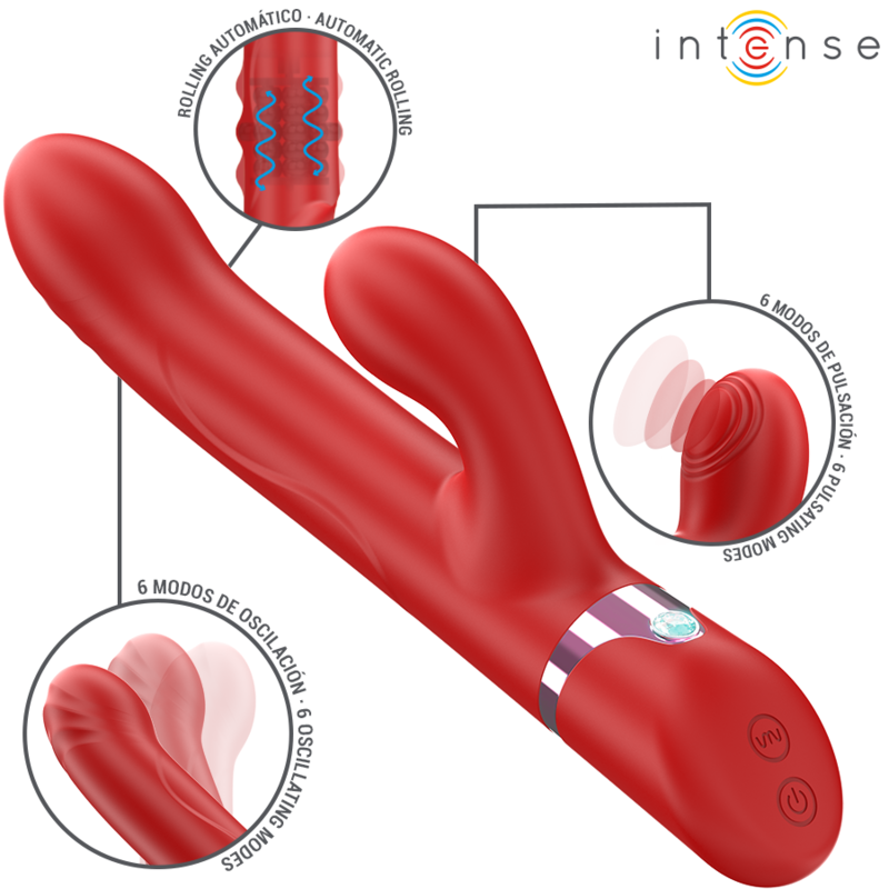 Vibrador multifuncional Intense Lele rotatorio y oscilante con estimulación rojo