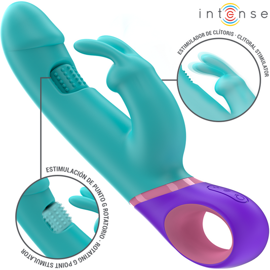 Intenso Mónica Vibrador de Conejo con Estimulador de Punto G Giratorio Azul