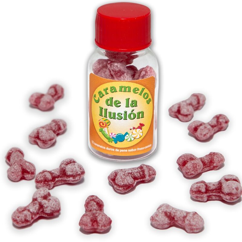 Diablo Picante - 12 Doces Ilusão em Forma de Pênis Morango/Cereja