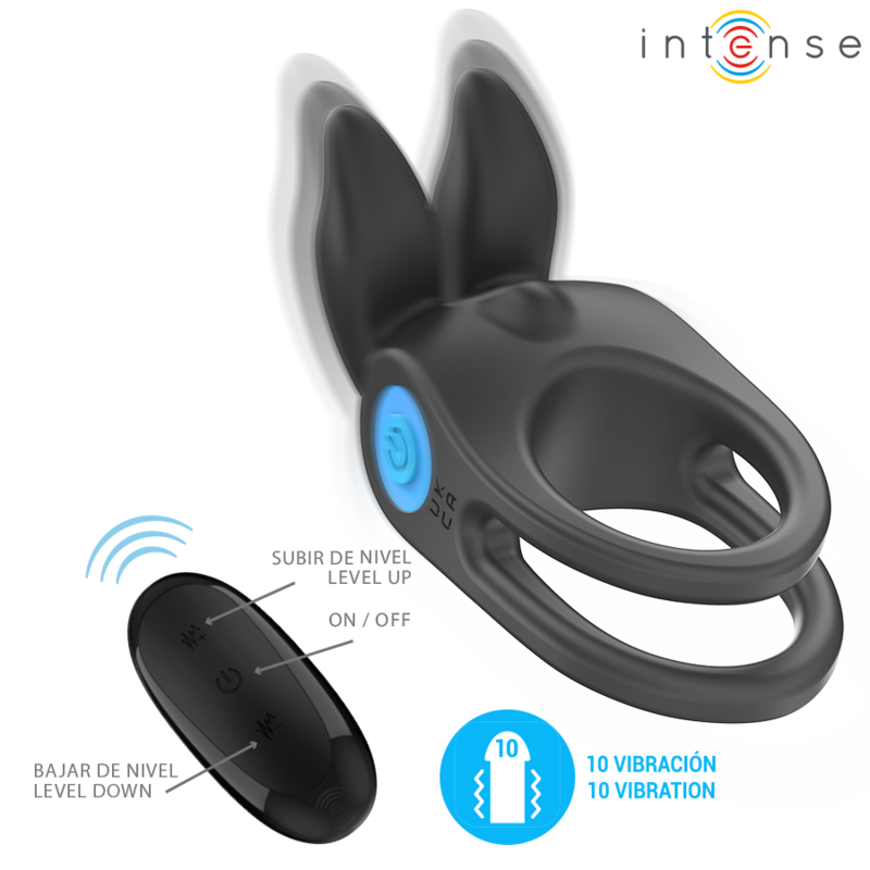 Intense Sam Vibrador Anel Duplo Penis 10 Vibrações Preto