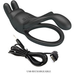 Pretty Love - Seth Anillo Vibrador Doble Conejo 7 Vibraciones Negro