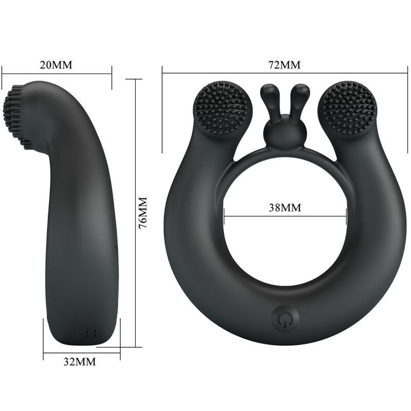 Pretty Love - Anillo Vibrador Dalia + Estimulador de Clítoris 12 Vibraciones Negro