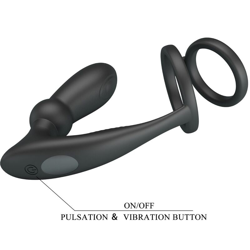 Pretty Love - Anel Penis Emoni +Plug Anal 12 Vibrações Preto