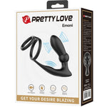 Pretty Love - Anel Penis Emoni +Plug Anal 12 Vibrações Preto