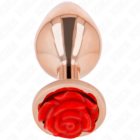 Kink -Plug Anal de Ouro Rosa Com Rosa Vermelha M
