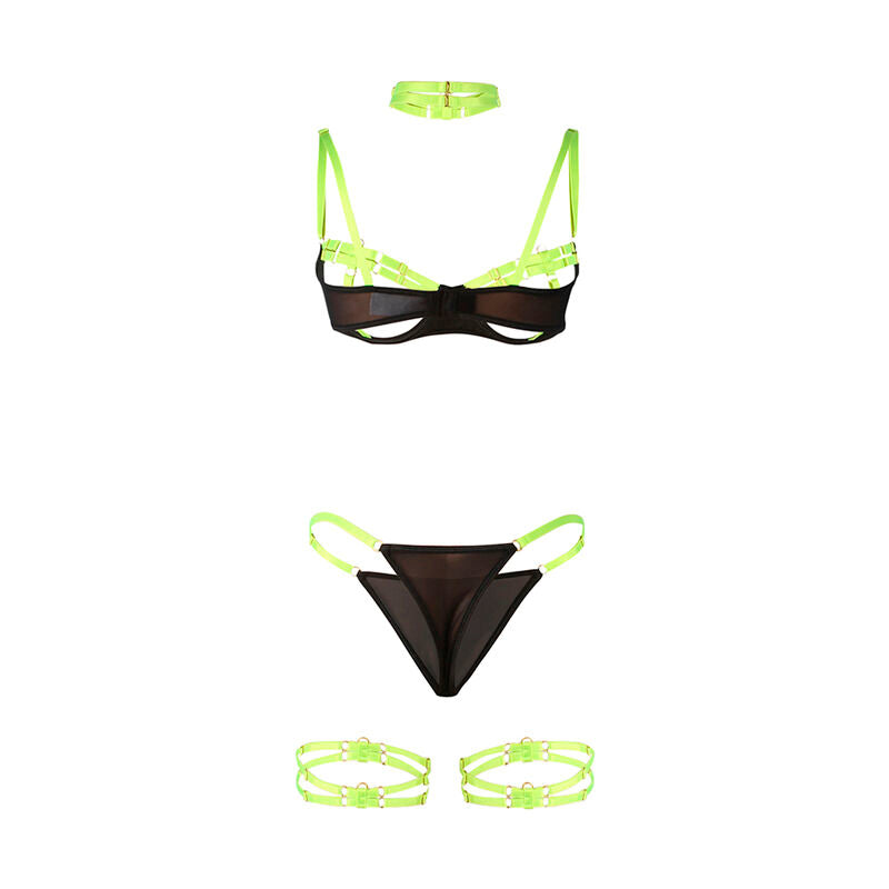 Subblime - 955281 Conjunto de Sujetador con Collar y Detalles en las Piernas Verde Fluorescente L/XL