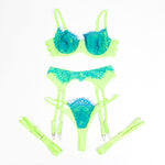 Subblime - 955311 Conjunto de sujetador de encaje con liguero verde y azul S/M