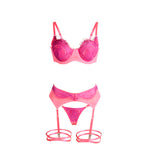 Subblime - 955366 Conjunto de sujetador de encaje con liguero rosa y morado L/XL