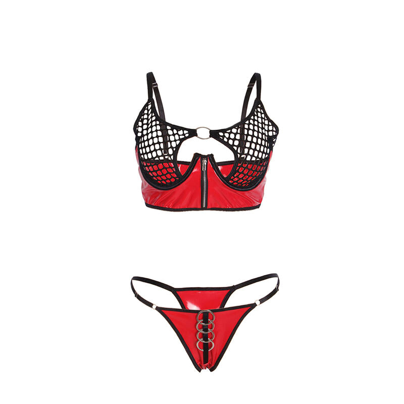 Subblime - 955533 Conjunto de Sutiã de Couro Vermelho Com Zíper de Malha S/M