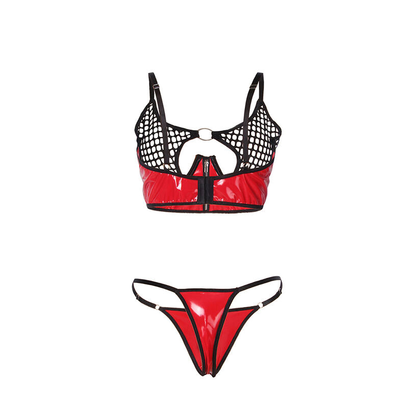 Subblime - 955533 Conjunto de Sutiã de Couro Vermelho Com Zíper de Malha S/M
