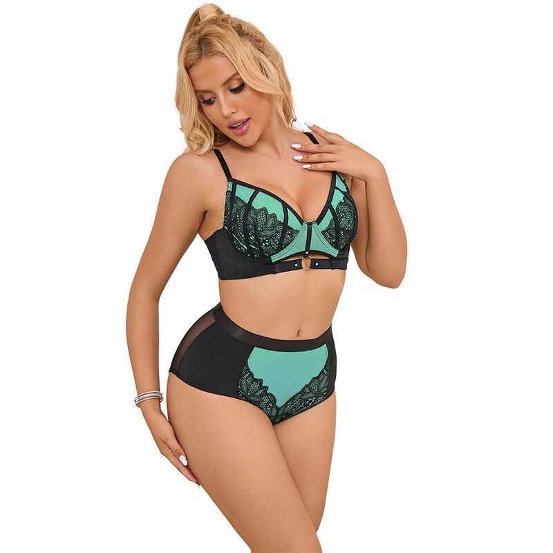 Subblime - 955564 Conjunto de Sujetador de Cuero Verde Con Cremallera de Malla L/XL