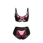 Subblime - 955571 Conjunto de sujetador de cuero verde con cremallera de malla rosa S/M
