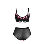 Subblime - 955571 Conjunto de sujetador de cuero verde con cremallera de malla rosa S/M