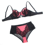 Subblime - 955571 Conjunto de sujetador de cuero verde con cremallera de malla rosa S/M