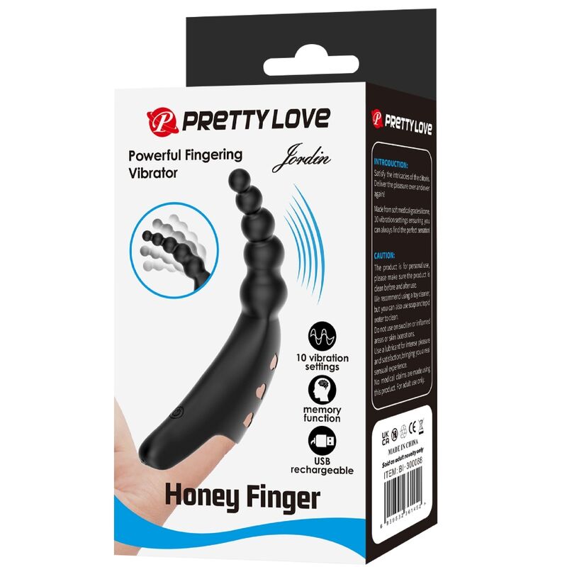 Pretty Love - Vibrador de Dedo Jordin 10 Vibrações Preto