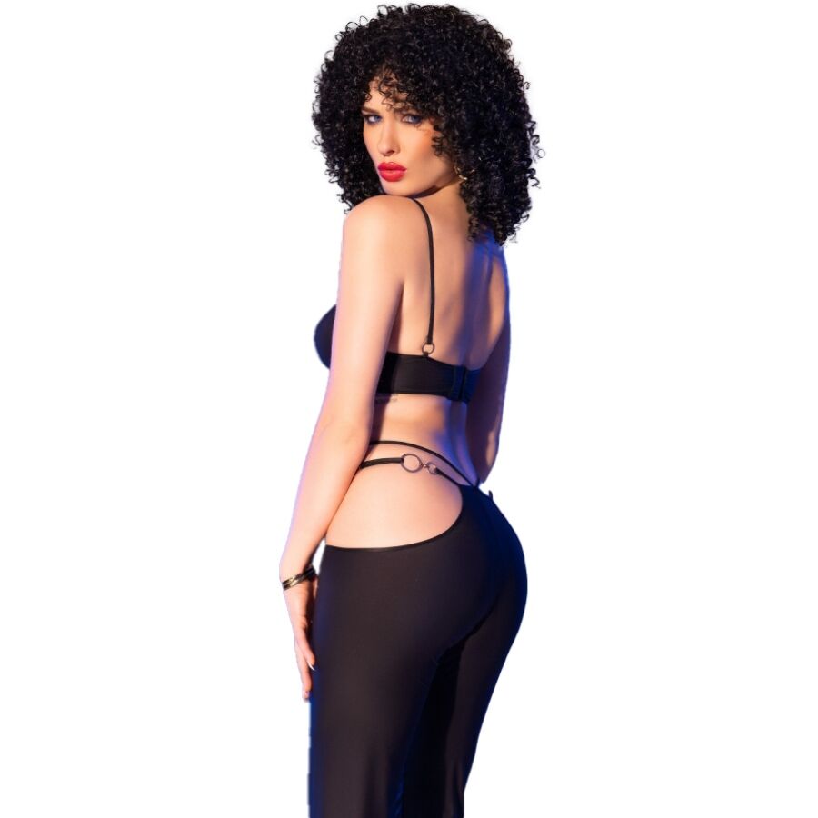 Chilirose - Cr 4851 Conjunto de Top y Legging Negro con Accesorios Dorados S