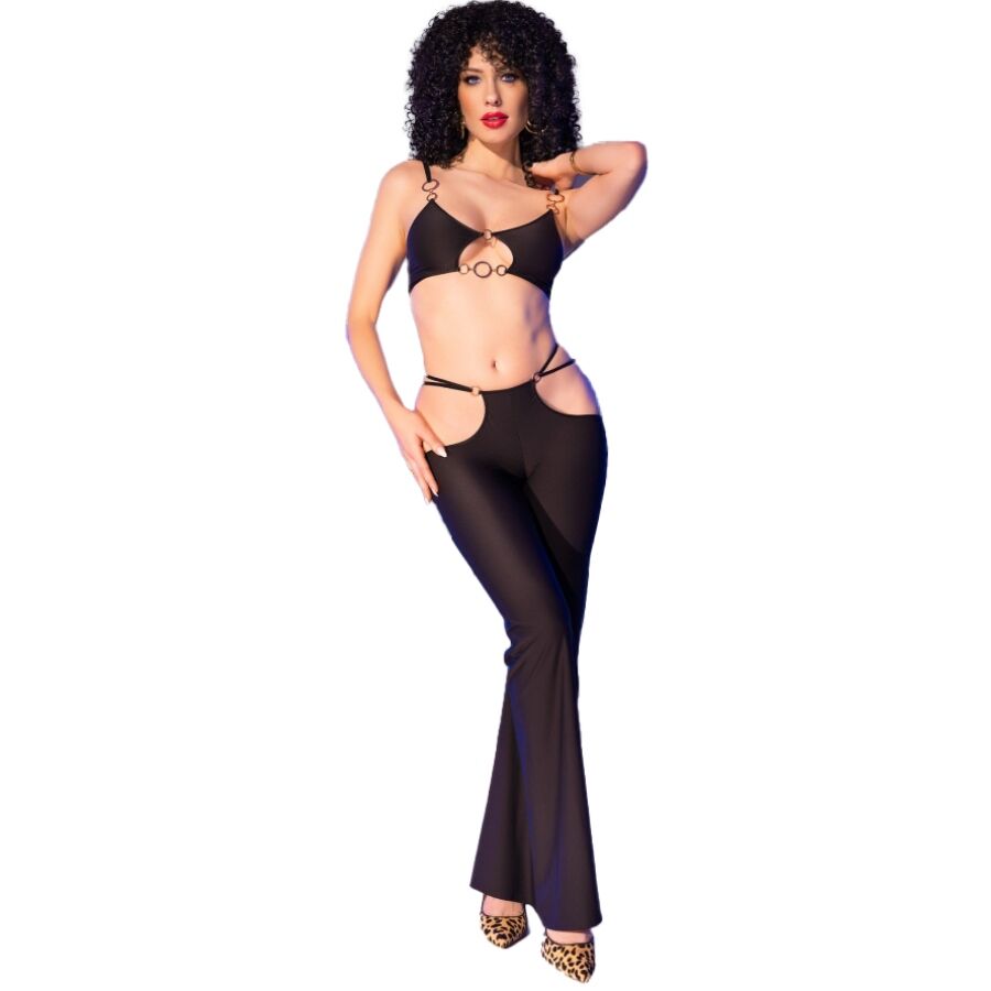Chilirose - Cr 4851 Conjunto de Top y Legging Negro con Accesorios Dorados S