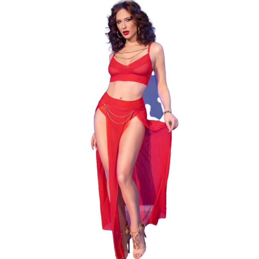 Chilirose - CR 4850 Conjunto Top y Legging Rojo Con Accesorios Dorados S