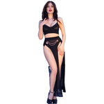Chilirose - Cr 4672 Saia Top Preta e Tanga com Correntes Douradas XL