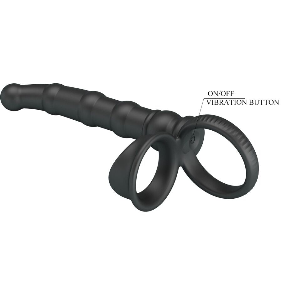 Pretty Love - Anillo Vibrador para Pene Tatum Con Plug 10 Vibraciones Negro