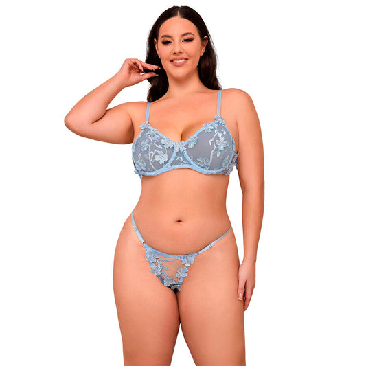 Subblime - 957636 Conjunto de Sutiã e cuecas Bordados Com Flores Azul Celeste L/XL