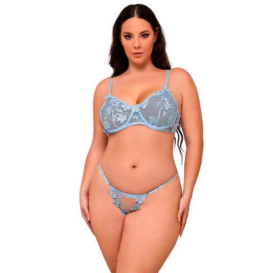 Subblime - 957636 Conjunto de Sutiã e cuecas Bordados Com Flores Azul Celeste L/XL