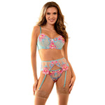 Subblime - 957650 Conjunto de Sutiã e Cinto-Liga Com Bordado de Flores Rosa L/XL