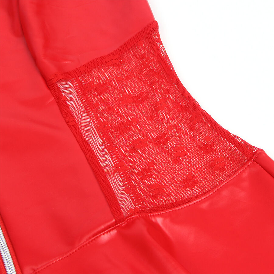 Subblime - 957735 Vestido de cuero con cremallera y encaje rojo L/XL
