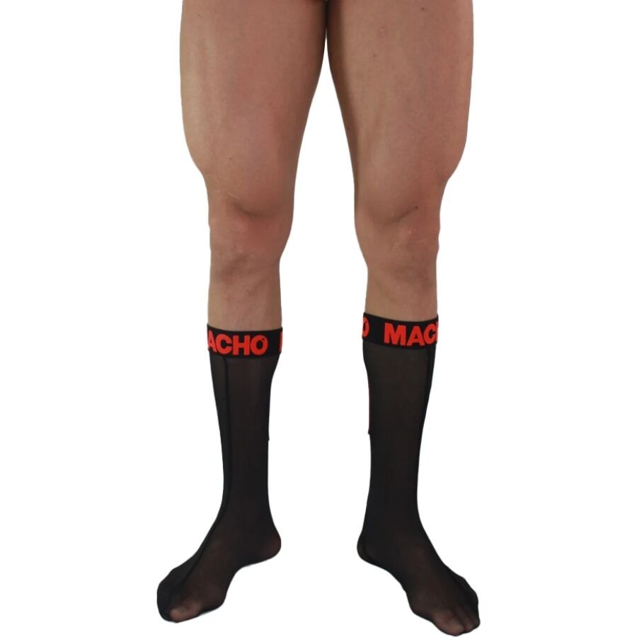 Macho - Meias Finas Tamanho Único Preto/Vermelho