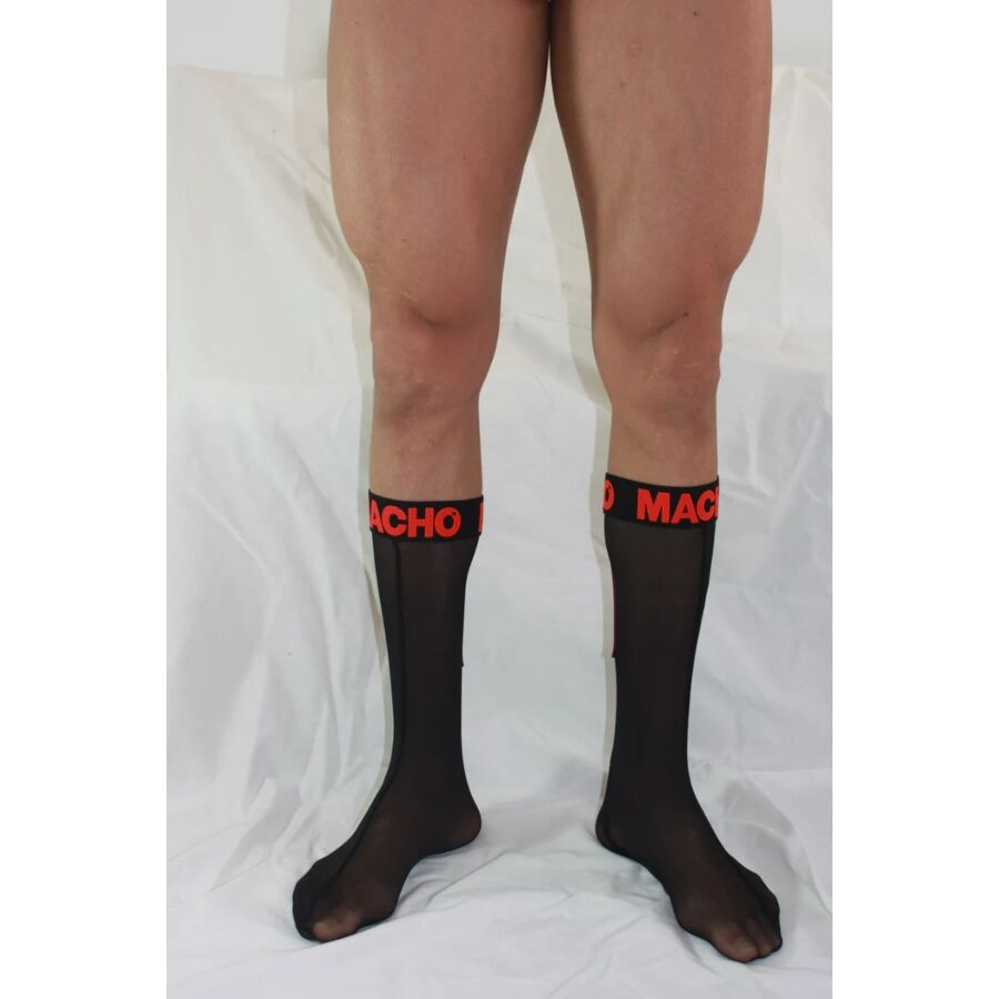 Macho - Meias Finas Tamanho Único Preto/Vermelho
