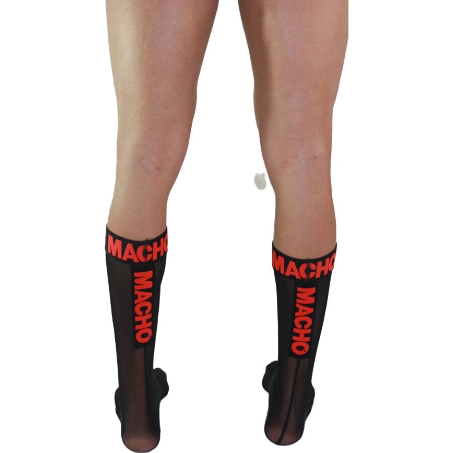 Macho - Meias Finas Tamanho Único Preto/Vermelho