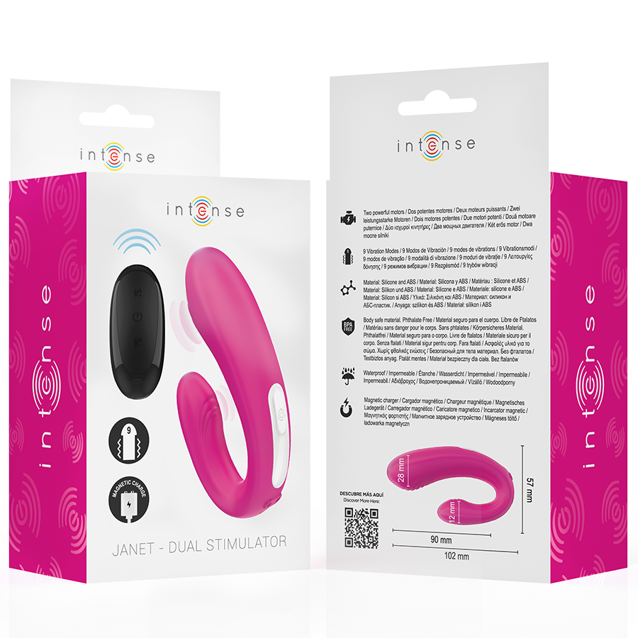 Intense - Janet Dual Estimulador em U e Vibrador com Controle Remoto Rosa