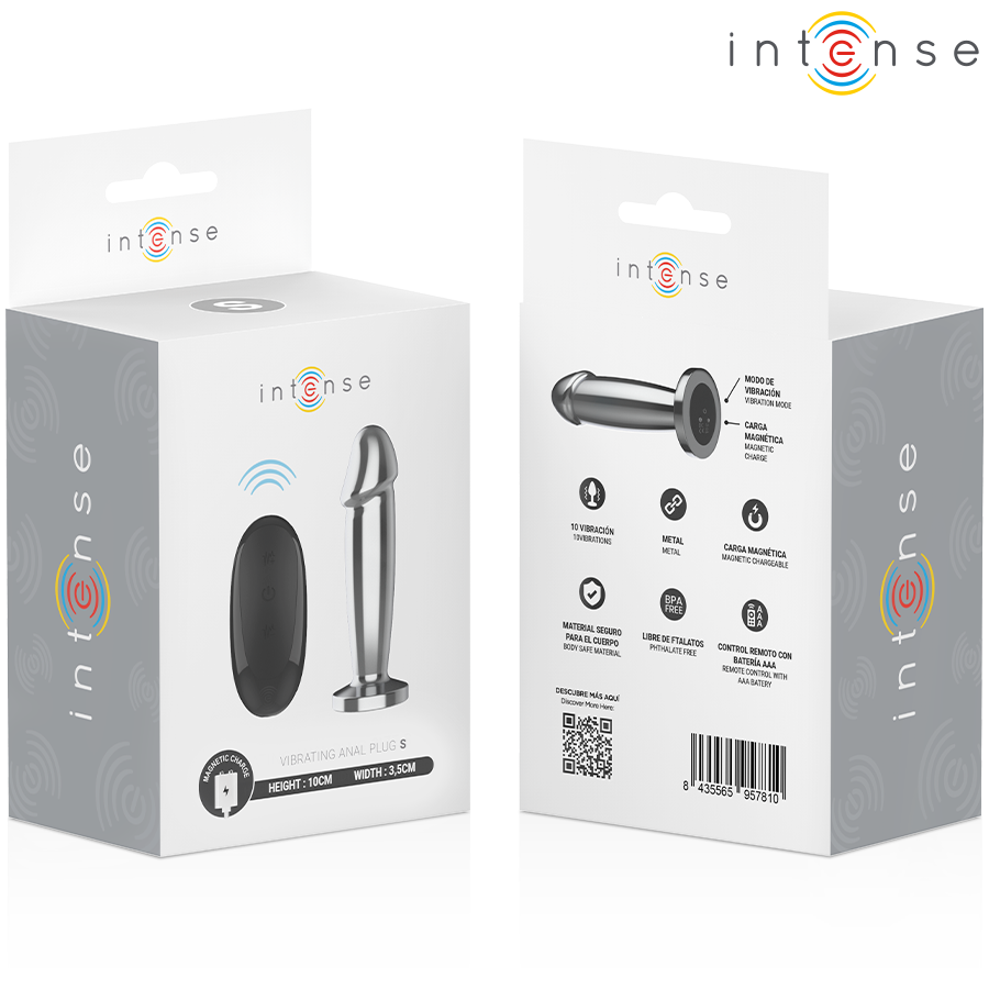 Intense -Plug Anal 10 Vibrações Dildo de Metal Com Controle Remoto S