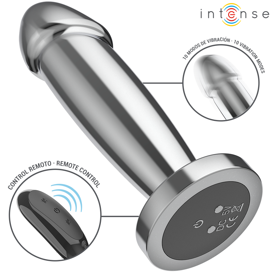 Intense -Plug Anal 10 Vibrações Dildo de Metal Com Controle Remoto S